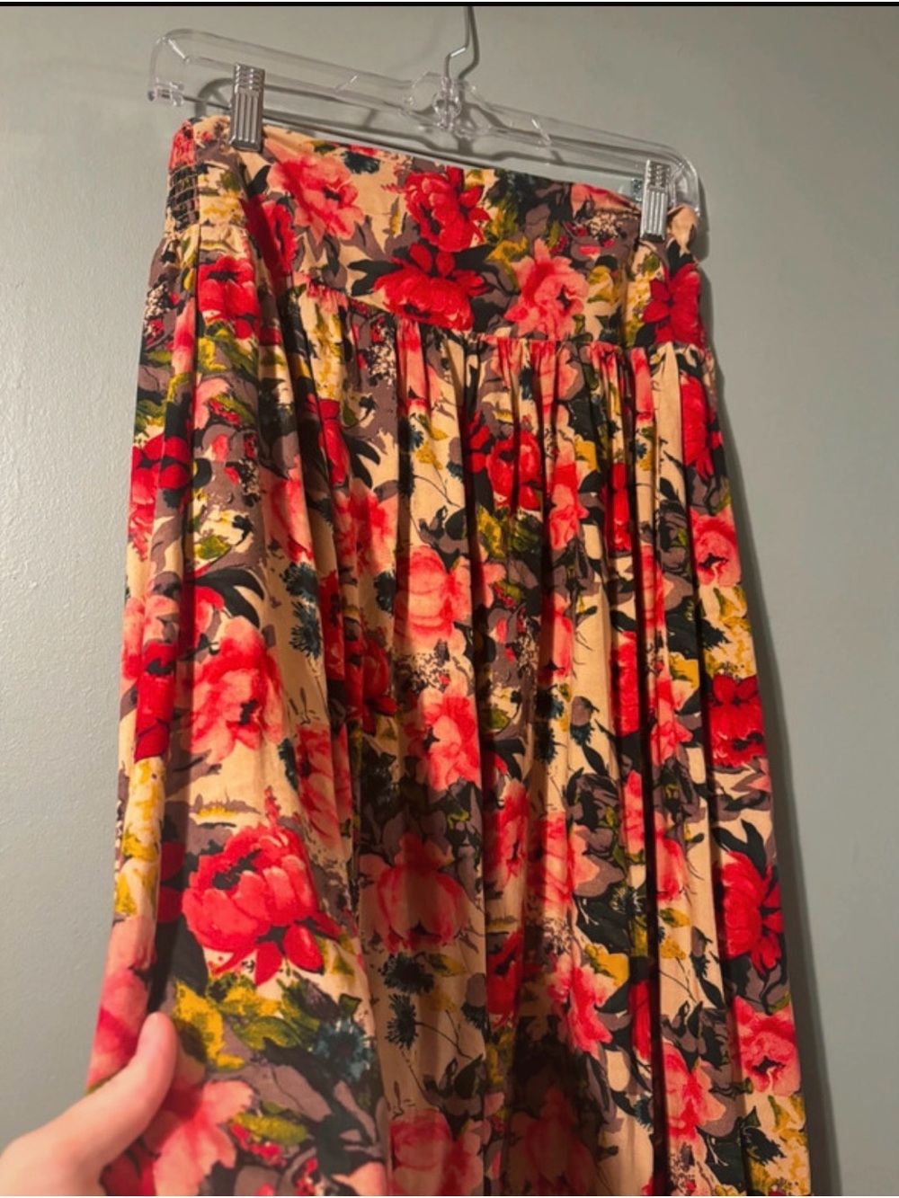 NATURAL LIFE Beige Maxi Skirt with Red, Pink & Yellow Floral Print - Picture 3 of 5